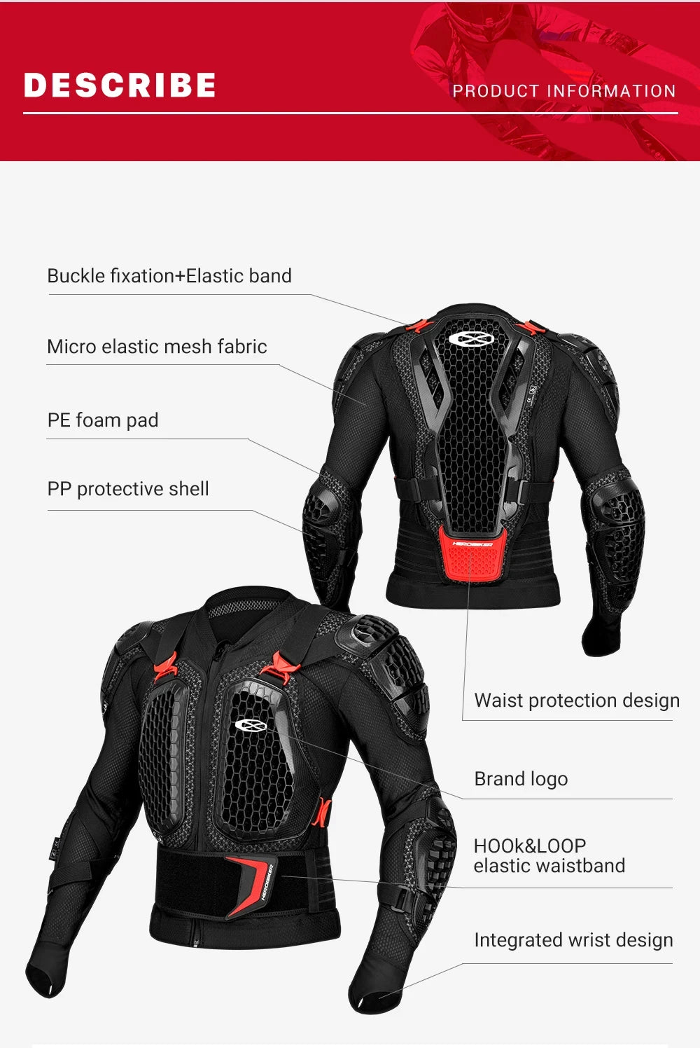 New Motocross Armor Jacket Off-Road Motorcycle Protection Gear Anti Crash Chest Back Padding Motorbike Jacket Pants CE Certified
