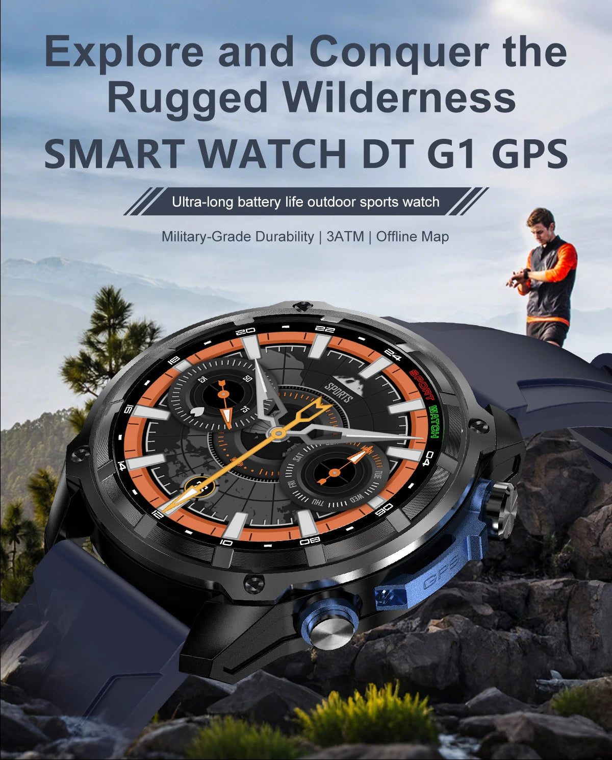 New Built in Real GPS HD Smart Watch Men Outdoor Altimeter 1000mAh Battery 4GB Memory 10ATM Waterproof Bluetooth Call Smartwatch