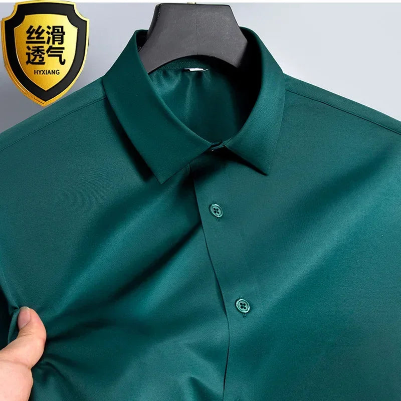 S-6XL White Shirt Men's Spring and Autumn Business Dress Non iron Korean Fit Anti wrinkle Solid Color Shirt