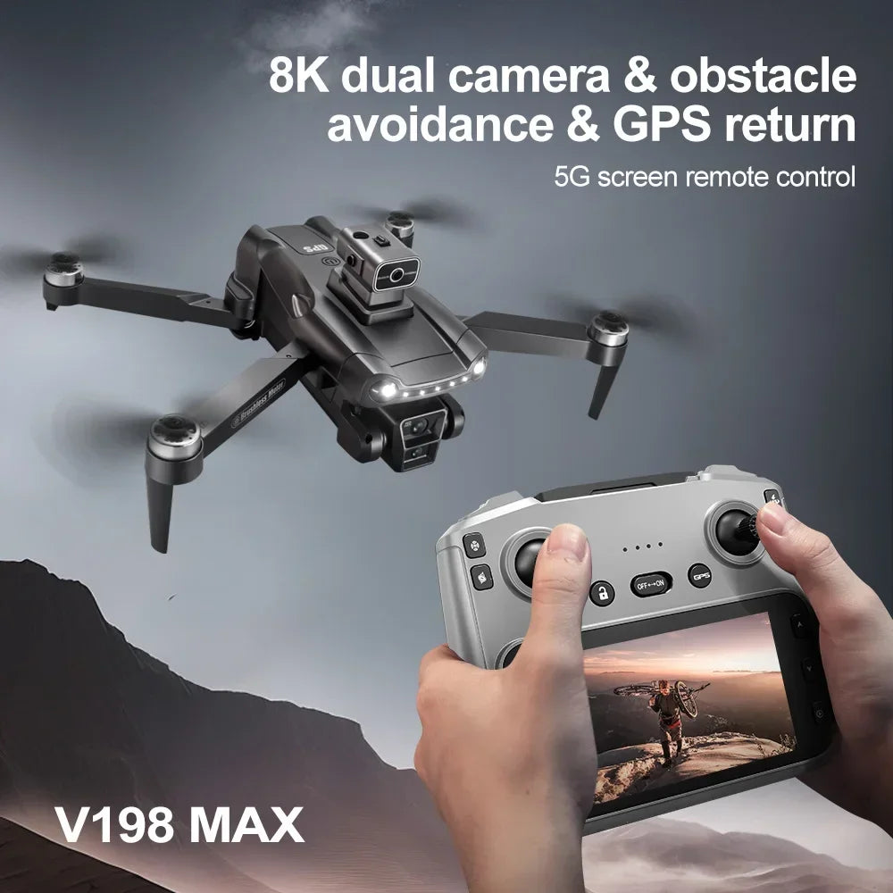Original V198MAX GPS Return Drone 5G 8K HD Dual Camera Dron Remote With Screen Laser Obstacle Avoidance Drone RC Toys Gifts FPV