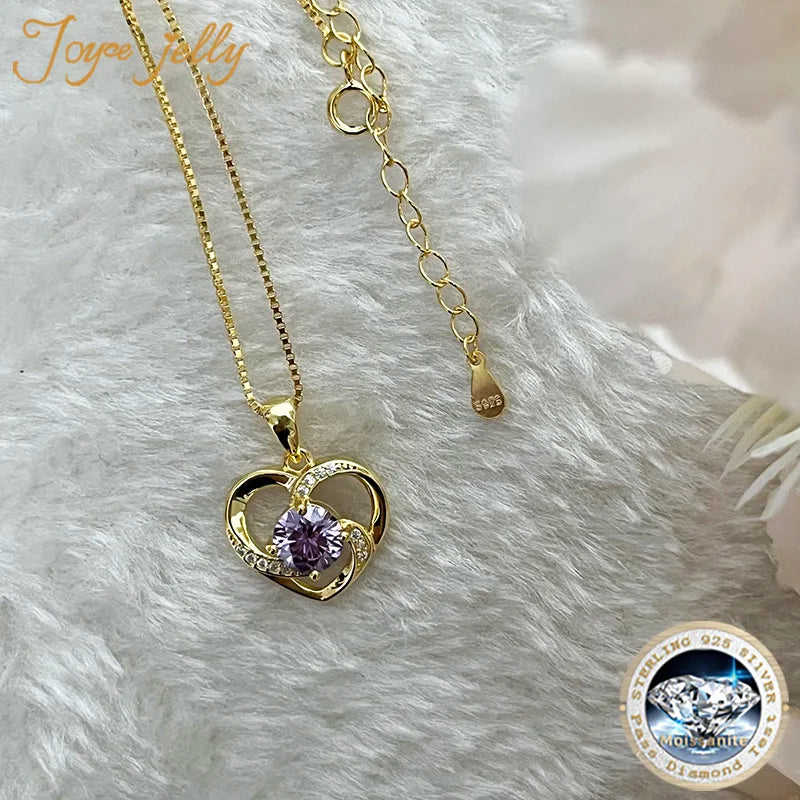 JoyceJelly 1CT Pass Tested Moissanite Heart Necklace for Women S925 Silver Gold Silver Color Diamond Pendant Birthday Party Gift