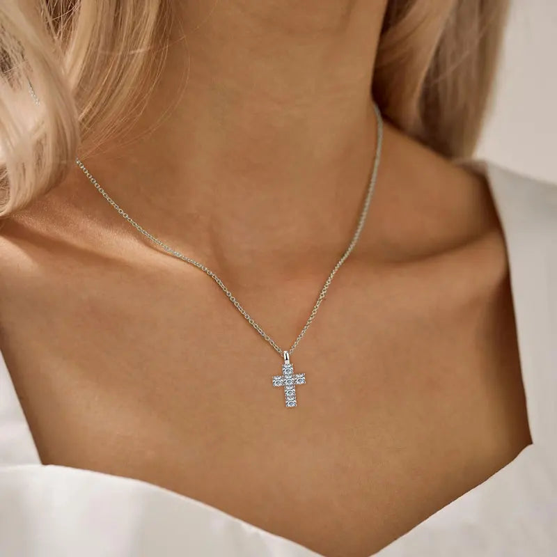 Ehhai GRA Certified 3.5mm Round Moissanite Cross Pendant Necklace for Women Real S925 Sterling Silver Wedding Fine Jewelry Gifts