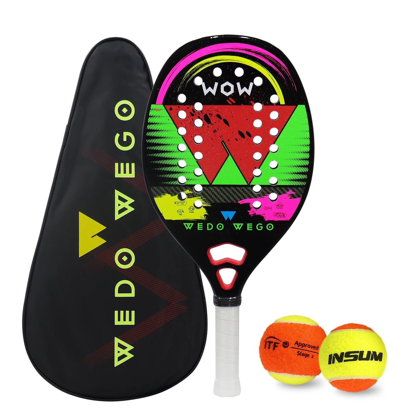Pro-Grade Beach Tennis Racket - Carbon Fiber Material, Precision Drilled Holes & Frosted Rough Surface