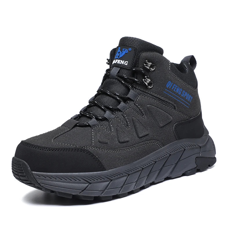 Large Size 48 Leather Hiking Boots Mens Winter Outdoor Warm Fur Non Slip 2025 Fashion Hike Ankle Boot Black Hunting Boots Rubber