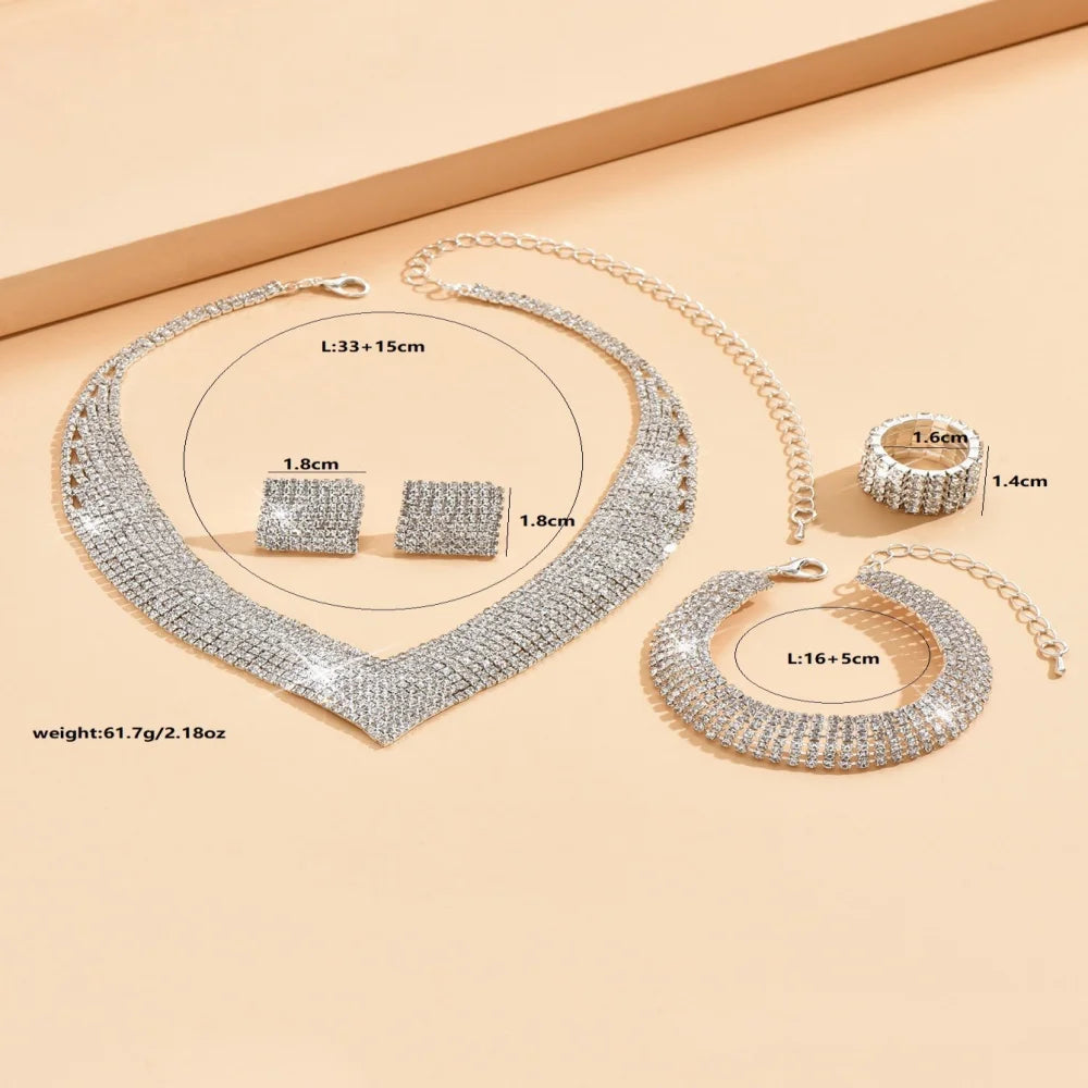2025 New Middle East Hot Selling Four Piece Set Fashionable Silver Color Necklace Bracelet Ring Jewelry Set Bridal  Accessories