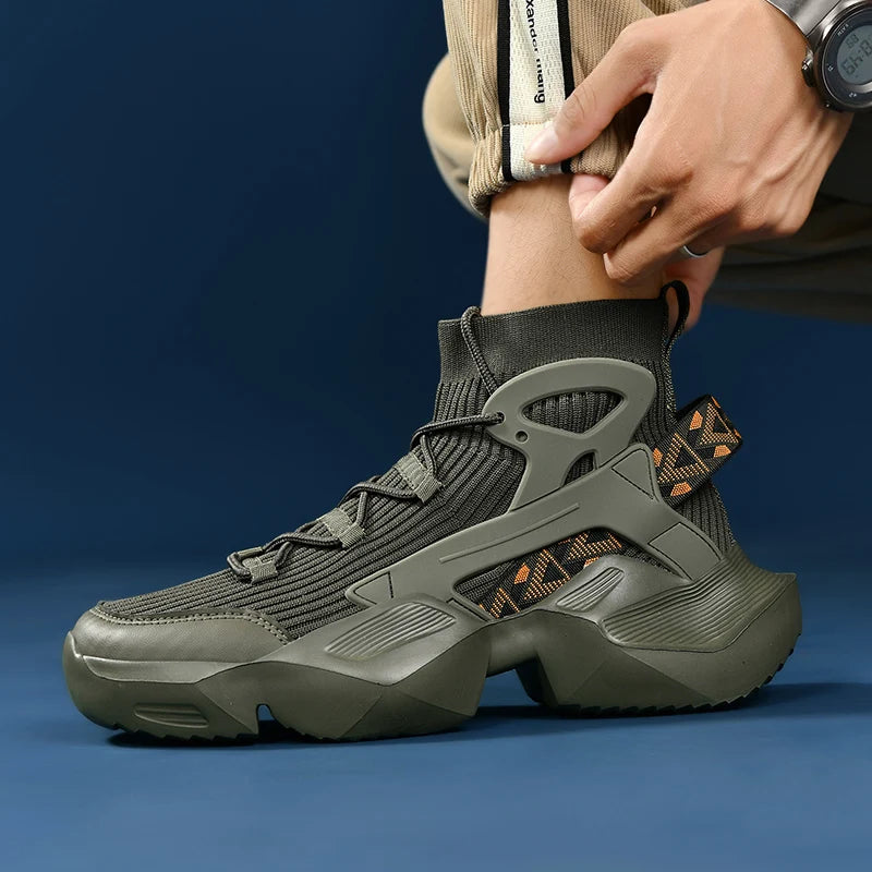 New High-top Men Sneakers Fashion Damping Tennis Shoes Breathable Men's Running Shoes Light  Men's Casual Sports Walking Shoes