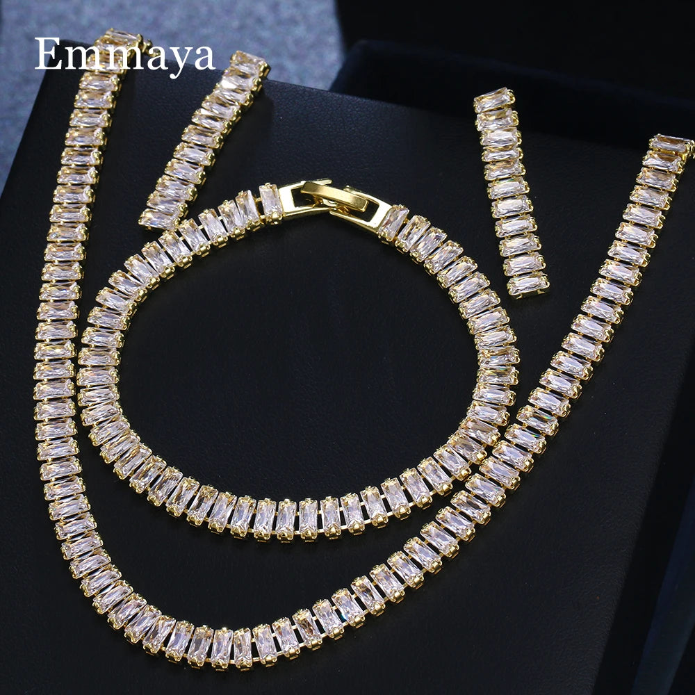 Emmaya Noble Cubic Zircon Jewelry Set Bridal Wedding Party For Female Fascinating Dress-Up Geometry Shape Elegant Ornament