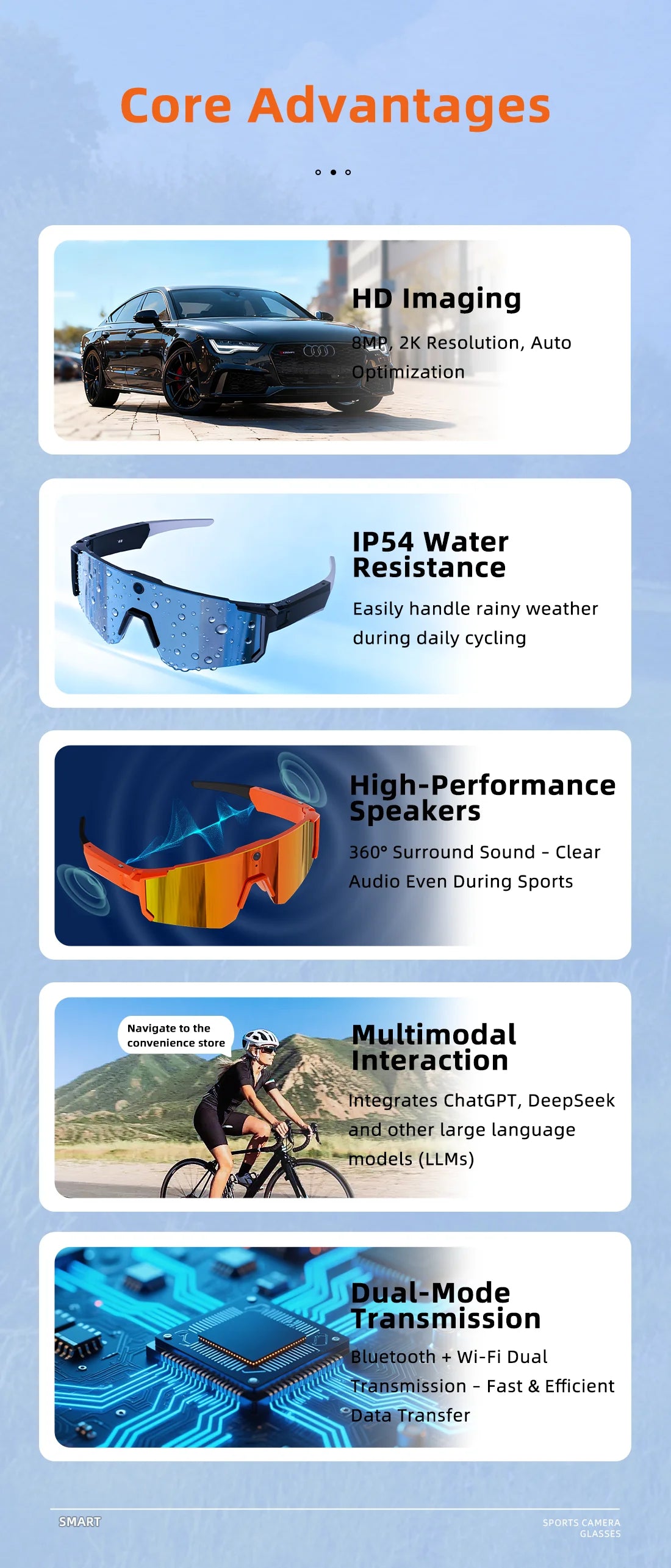 New Outdoor Sport 4K Anti-shake Camera Smart Glasses Men 1200P Video Recording Take Photo Waterproof Sandproof Sunglasses Women