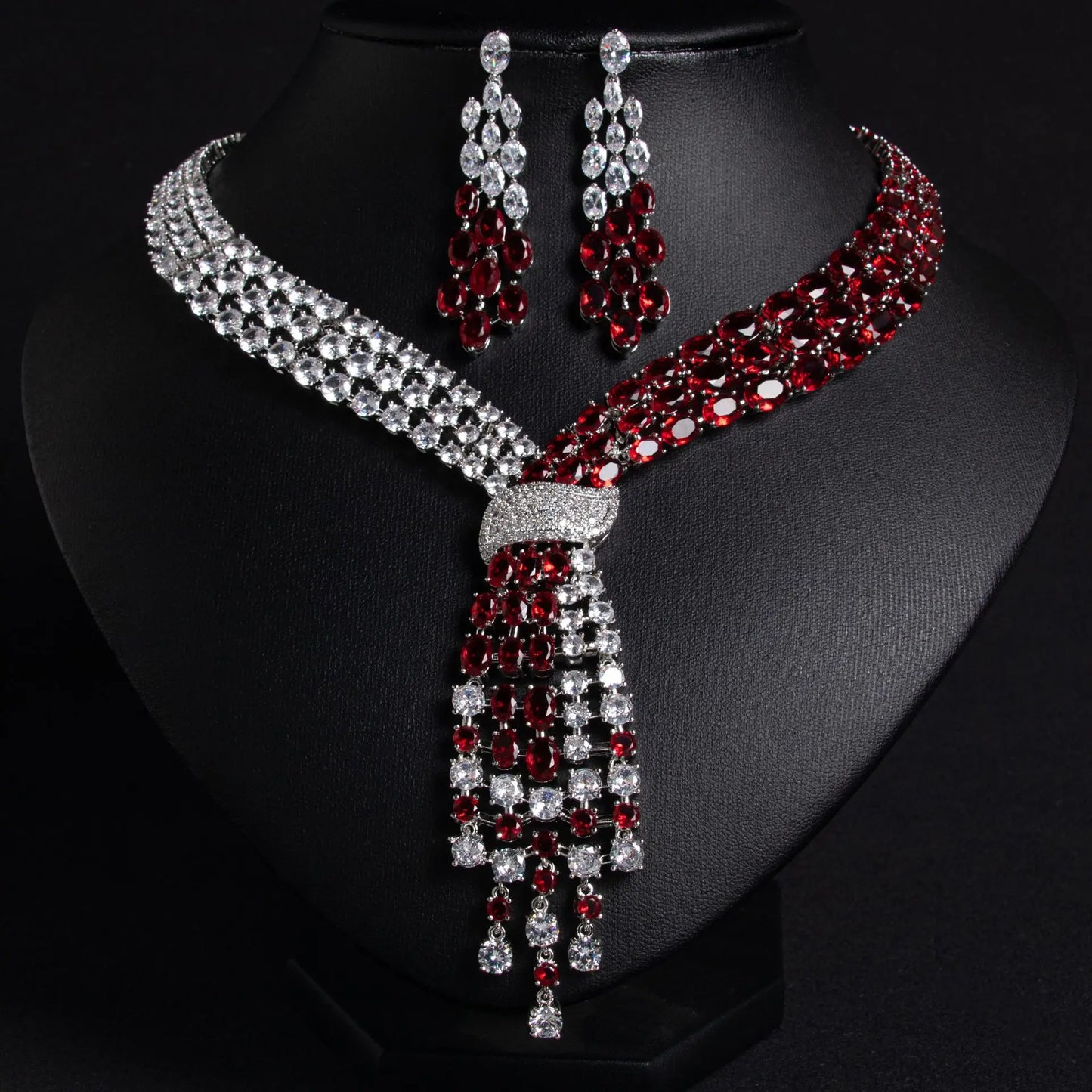 2 Pieces Set of Premium Glitter Water Drop Necklace Earrings Women's Clothing Light Luxury Jewelry Dubai Wedding Ball Gift M-748