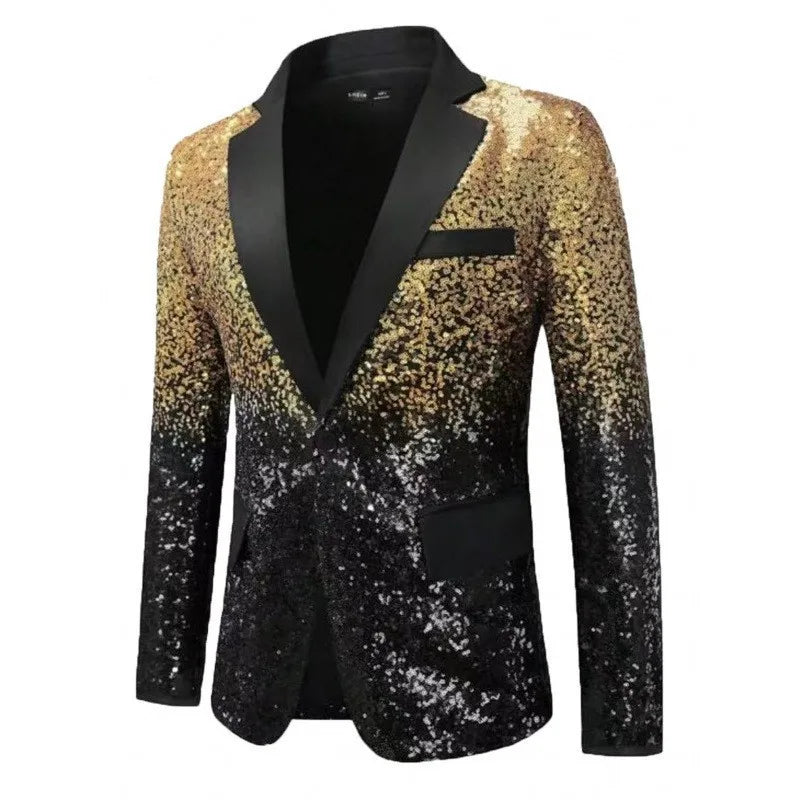 New men's Slim fashion big size sequins gradient color suit single-button jacket multi-color optional S-XXL size