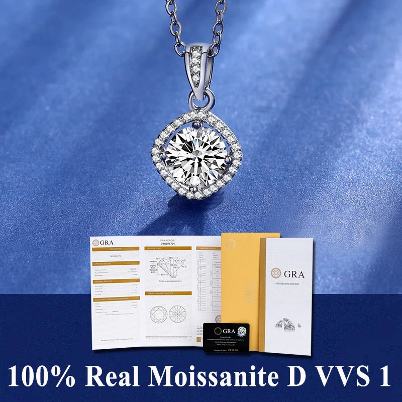 S925 Sterling Silver High Jewellery 100% Moissanite Pendant Necklace D Colour with GRA Certificate for Ladies' Wedding, Party