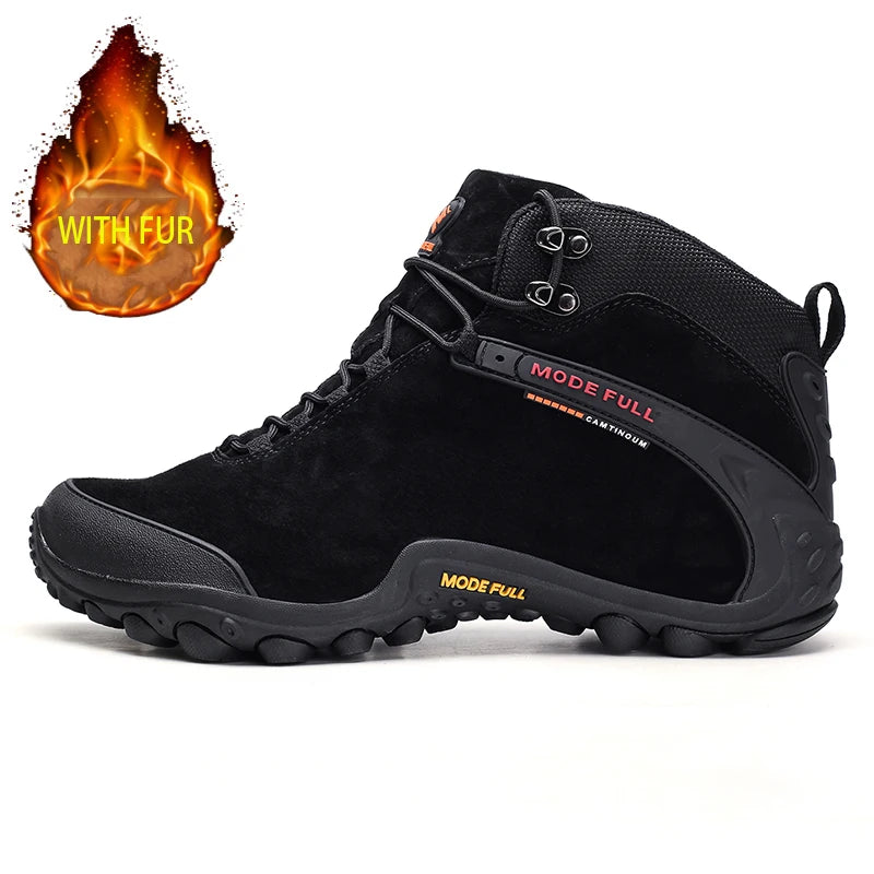Cow Leather Winter Men Hiking Boots For Women Outdoor Waterproof Treeking Snow Shoes Climbing Mountain Hunting Walking Sneakers