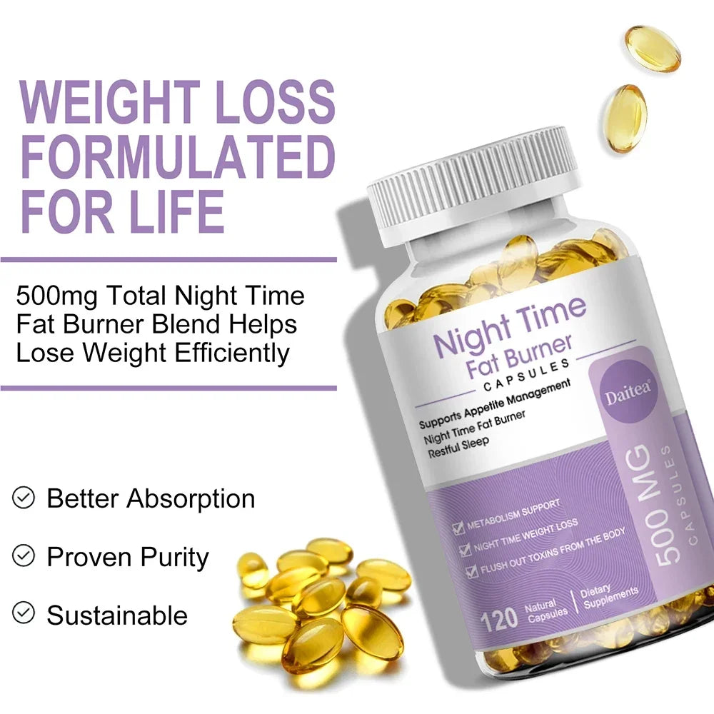 Nighttime Fat Burner, Sleep Supplement and Appetite Suppressant for Men and Women - Metabolism, Detoxification