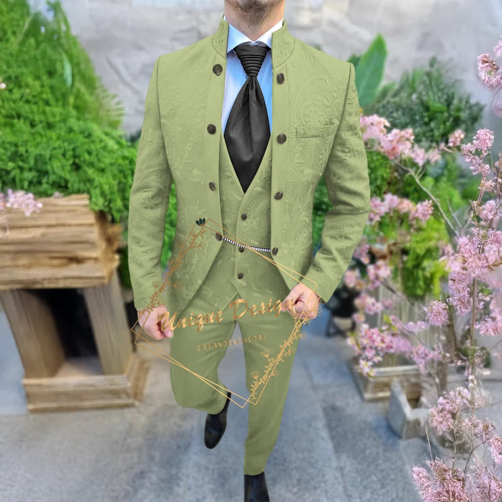 Black Jacquard Men's 3-Piece Deluxe Custom Jacket Vest Pants Slimming Set for Wedding Groom Banquet Prom Party Custom Tuxedo