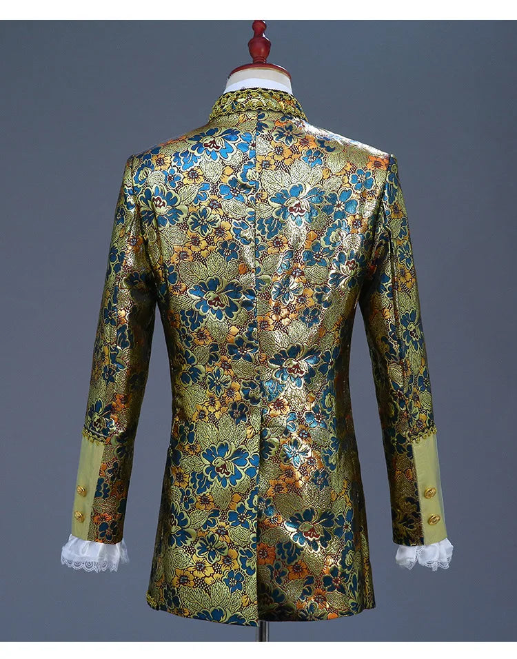Palace Performance Dress Men Luxurious Jacquard Suits 2025 New Fashion Singer Pianist Stage Blazer Jacket and Pants with Vest