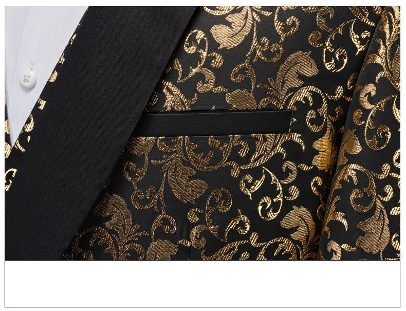 Fashion Men Luxury Wedding Suit Gold / Black / Burgundy / White Classic Homme Jacquard Tuxedo Dress Sets