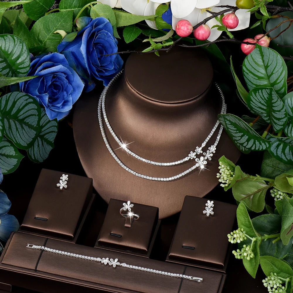 High Quality Charming Heartwarming Jewellery Necklace Earrings Ring Blue 4 Pcs Daily Party Banquet Wedding Women Costume M-563