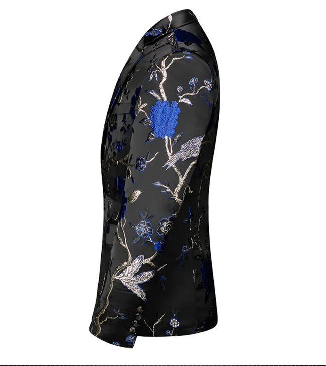 New Men Fashion Trend Wedding Party Jacquard Suit Jacket Single-breasted Slim Blazer Singer Host Stage Performance Dress Coats