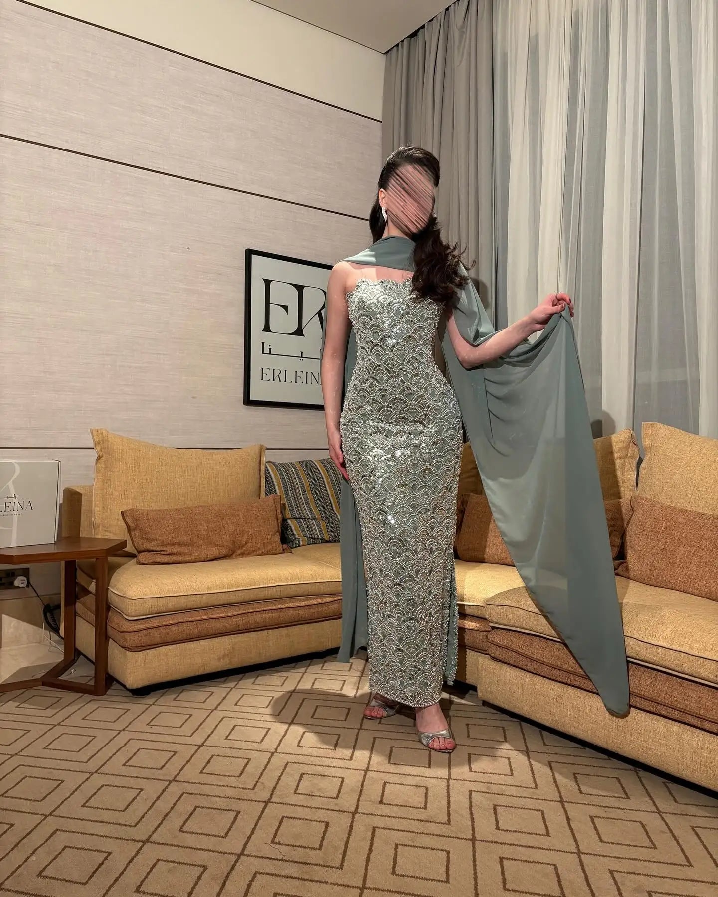 Bella Customized Mint Green Strapless Prom Dress Beaded Lace with Matching Cape Slim-Fit Floor-Length Gown robes de soirée 2025