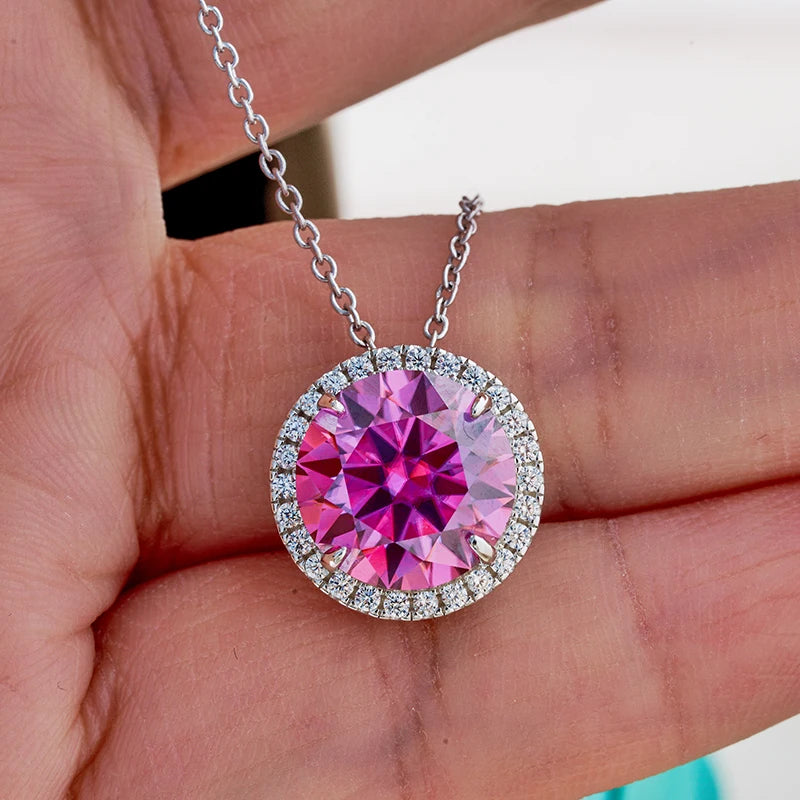 JoyceJelly Classic S925 Sterling Silver Necklace With 5CT 11mm Colorful Moissanite Gemstones Wedding Party Luxury Fine Jewerly