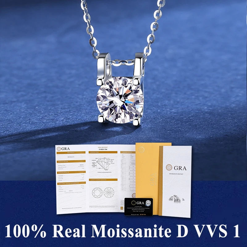 Silver 925 4 prong Moissanite Pendant Necklace For Women Trendy Design D Color VVS Pass Diamond Test Jewelry with box GRA