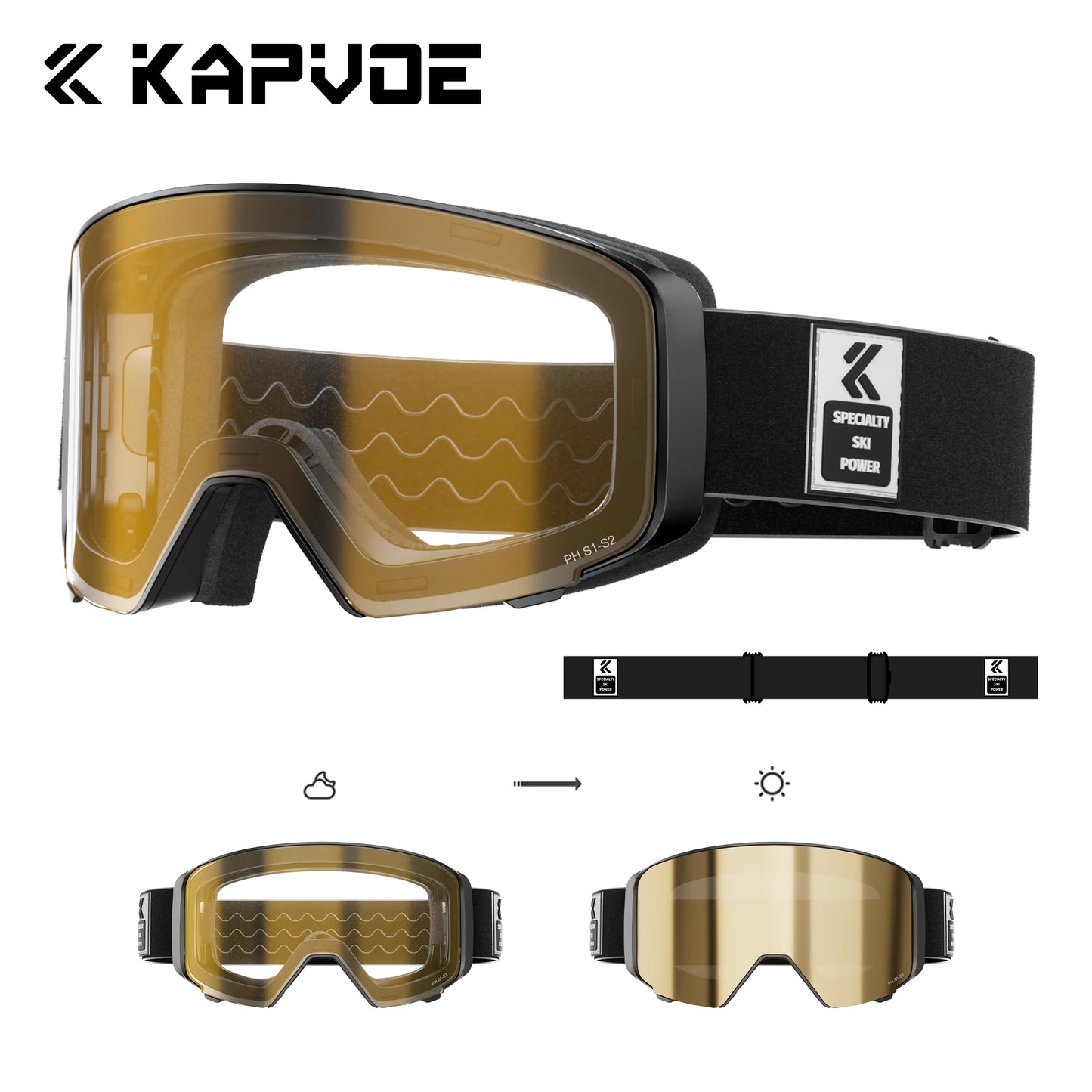 Kapvoe Photochromic Ski Goggles Magnetic Anti-Fog Lenses UV400 Protection Men Women Ski Goggles Snow Sunglasses Sports Eyewear