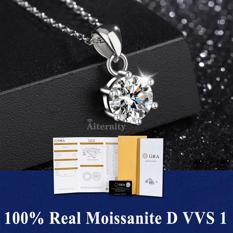Silver 925 4 prong Moissanite Pendant Necklace For Women Trendy Design D Color VVS Pass Diamond Test Jewelry with box GRA