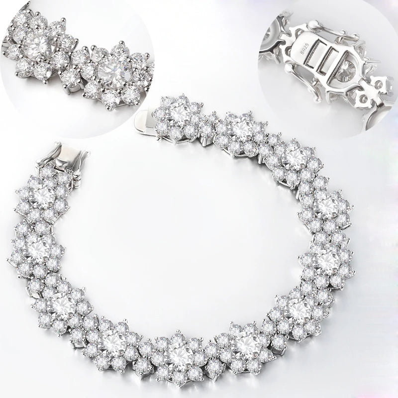 NKHOG Full Moissanite Jewelry Set 925 Sterling Silver Sunflower Necklace Bracelet Earring Sets For Women Fine Jewelry GRA Tested