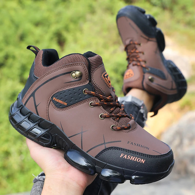 New Men Hiking Shoes High Quality Durable Leather Climbing Shoe Outdoors Camping Waterproof Fishing Hunting Walking Sneakers Men