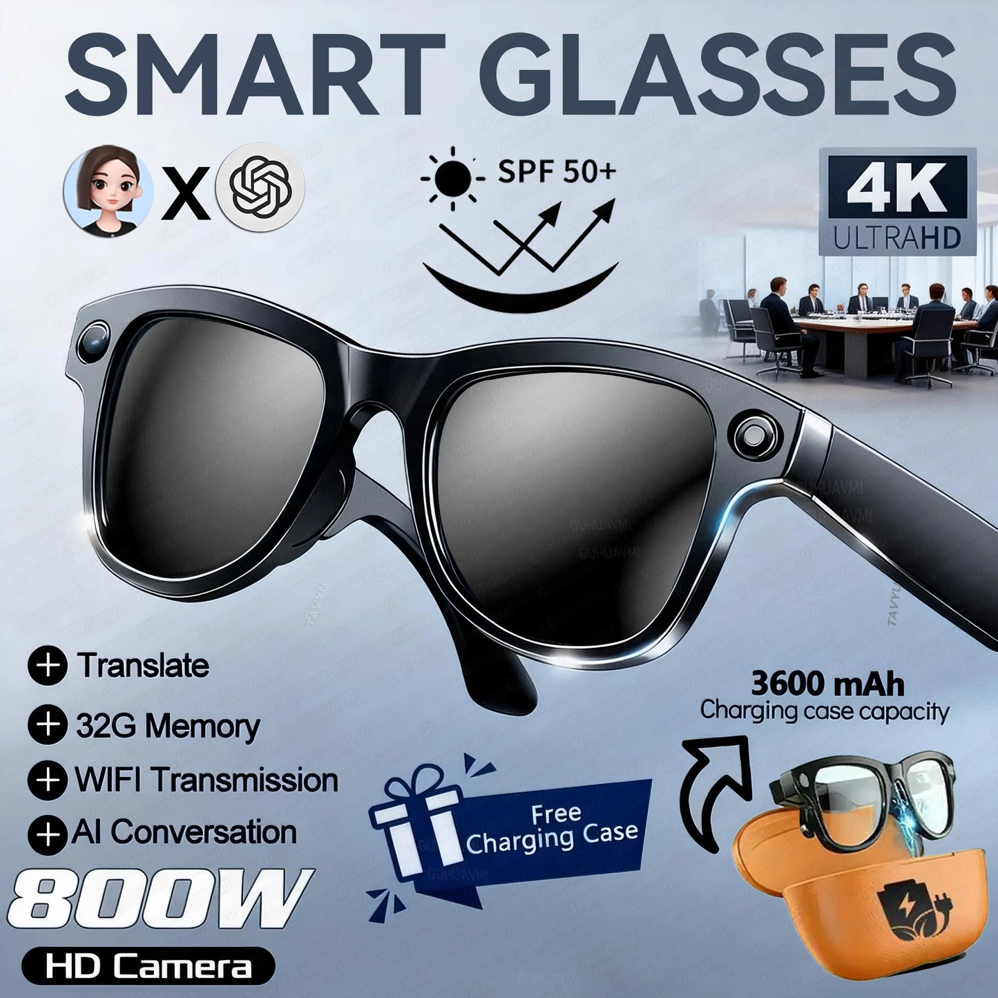 2025 New Travel Study Smart Glasses Men 800W HD Pixel Camera Video Recording WIFI Transmission Adjustable Prescription Glasses