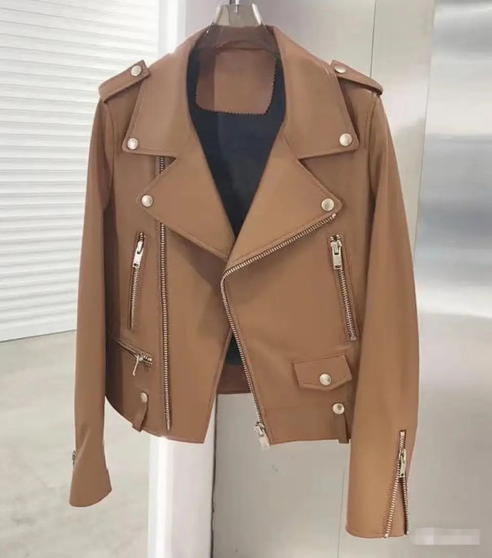 2026 Men's Lapel Oblique Zipper PU Locomotive Leather Jacket, Autumn, New Casual Versatile Slim Fit, Leather Jacket