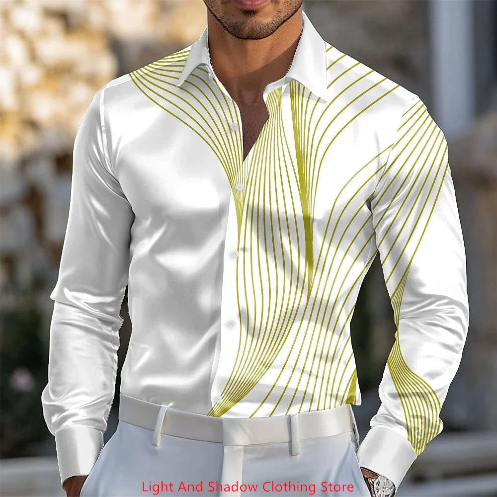 Spring and Autumn Men's Blue and White Porcelain Printed Men's Shirt Fashion Daily Vacation Collar Comfortable Soft Shirt