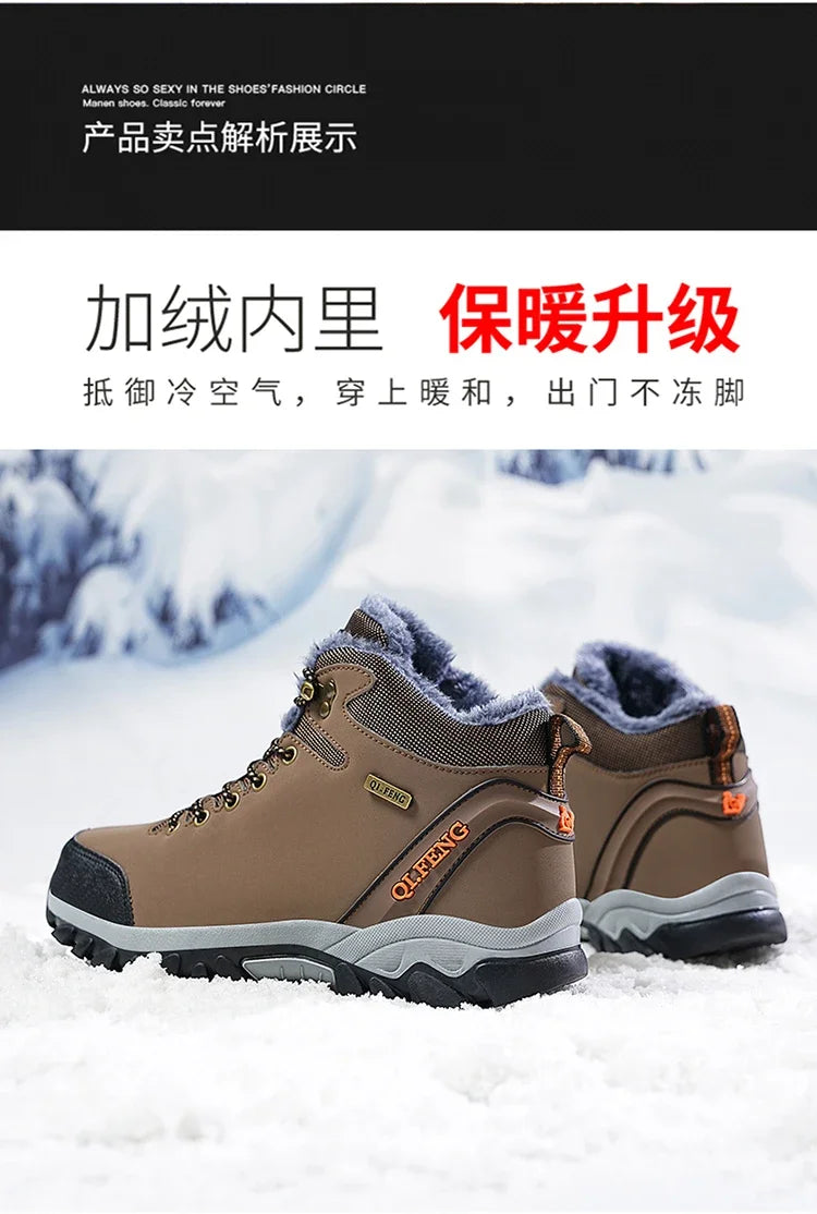 Men Winter Snow Boots Waterproof Leather Sneakers Super Warm Men's Boots Outdoor Male Hiking Boots Work Shoes Zapatillas Hombre