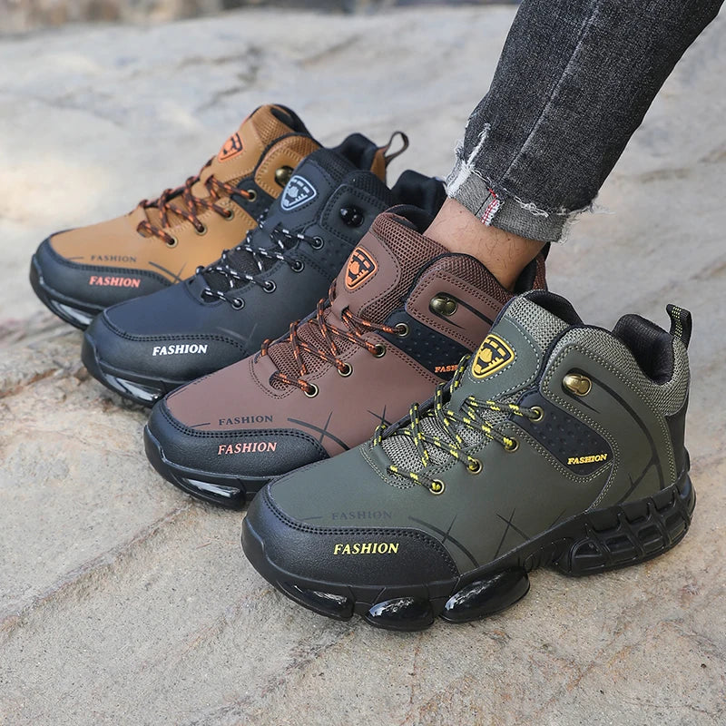 New Men Hiking Shoes High Quality Durable Leather Climbing Shoe Outdoors Camping Waterproof Fishing Hunting Walking Sneakers Men