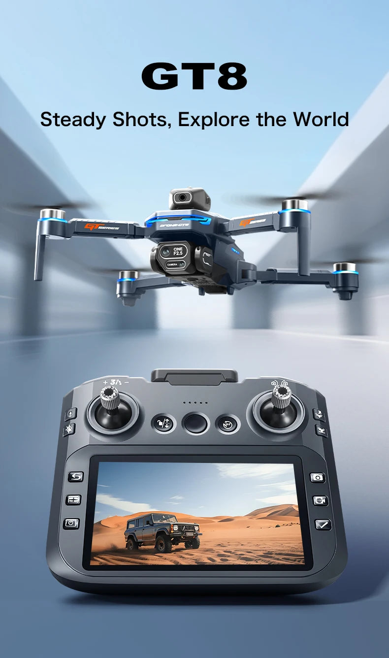 New GT8 Drone 8K Professional HD Dual Cameras Screen Remote 5G WIFI Brushless Motor Obstacle Avoidance Foldable Quadcopter Toys