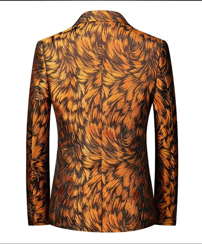 New Men Fashion Trend Wedding Party Jacquard Suit Jacket Single-breasted Slim Blazer Singer Host Stage Performance Dress Coats
