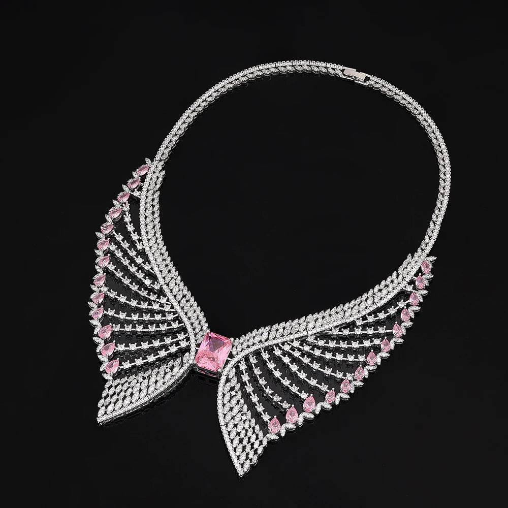 Luxury Women Wedding Jewelry Set Dubai Nigeria Bridal 4pcs Necklace Earrings Jewelry Set with White Zirconia