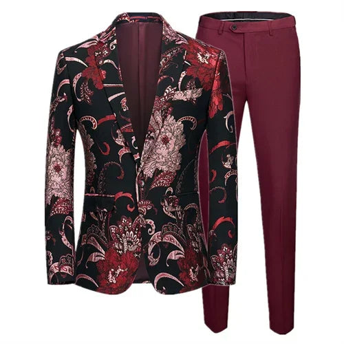 (Jacket + Trousers) Fashion Men Jacquard Suits, High Quality Male Business Social Groom Wedding Party Flower Dress Set