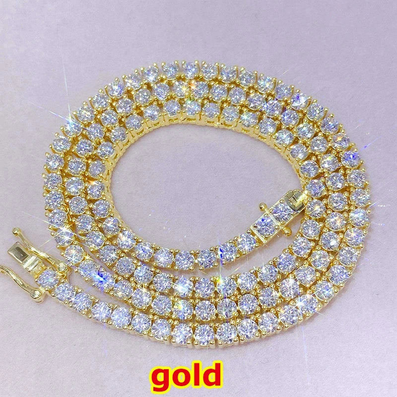 [Tennis Chain] Premium Unisex Moissanite Tennis Necklace for Men Original 925 Sterling Silver Hip Hop Tennis Bracelets for Women