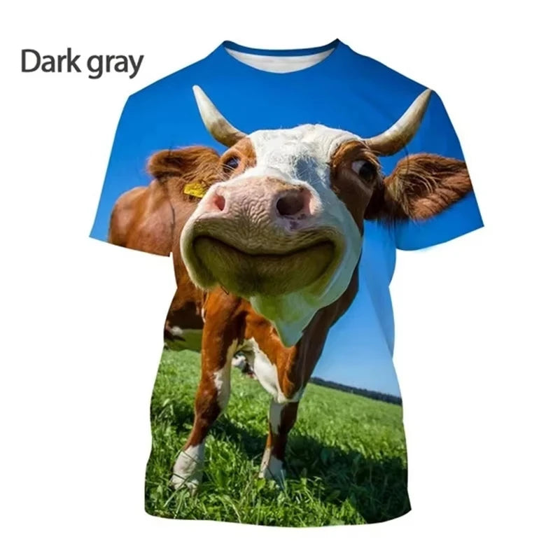 3D Printing Cow Animal T-Shirt For Men Women Funny Retro Pattern T Shirts Summer Loose Streetwear Tops O-Neck Tees Short Sleeves