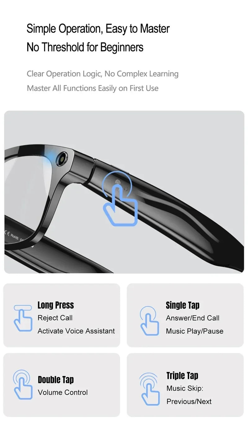 Lenovo 8K 4K AI HD Shooting Smart Glasses Multifunctional Camera Bluetooth Call Music VoicePlayer Translate Photochromic Glasses