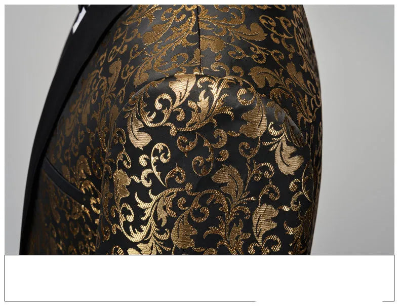 Fashion Men Luxury Wedding Suit Gold / Black / Burgundy / White Classic Homme Jacquard Tuxedo Dress Sets