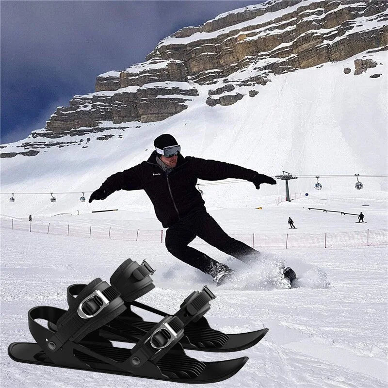 1 Pair Snow Skates for Adults, Mini Short Skiboard Snowblades with Adjustable Bindings, Portable Snow Skiing Boarding Shoes Men