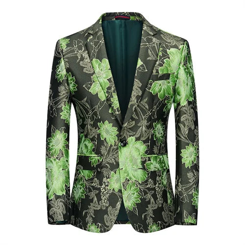 New Men Fashion Trend Wedding Party Jacquard Suit Jacket Single-breasted Slim Blazer Singer Host Stage Performance Dress Coats