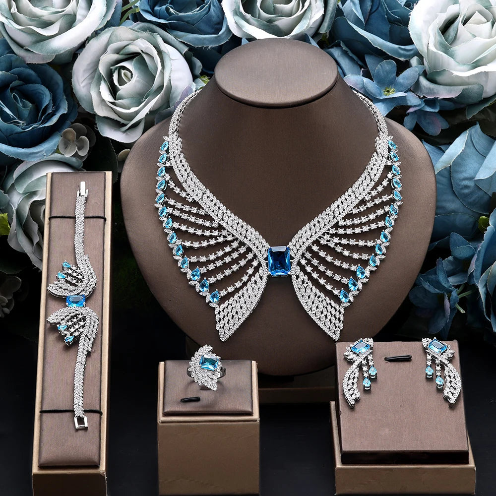 Luxury Women Wedding Jewelry Set Dubai Nigeria Bridal 4pcs Necklace Earrings Jewelry Set with White Zirconia