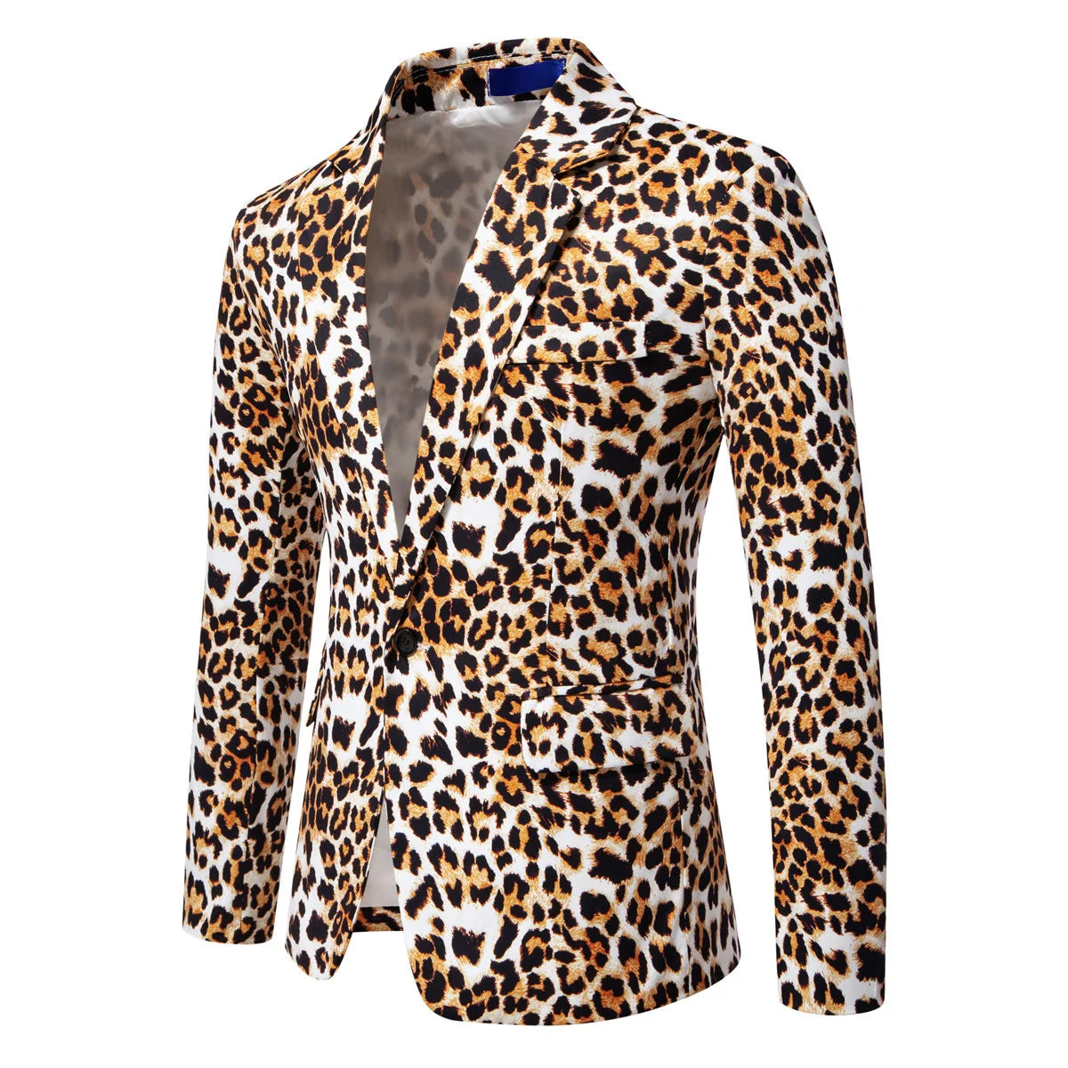 2026 Yellow Digital Print Leopard Print Suits Set for Men,Leopard Print Fashion Casual Slim-Fit Men's Blazer + Pants 2-Piece Set