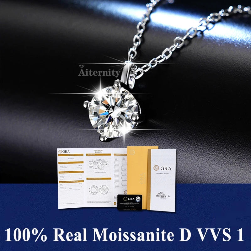 Silver 925 4 prong Moissanite Pendant Necklace For Women Trendy Design D Color VVS Pass Diamond Test Jewelry with box GRA