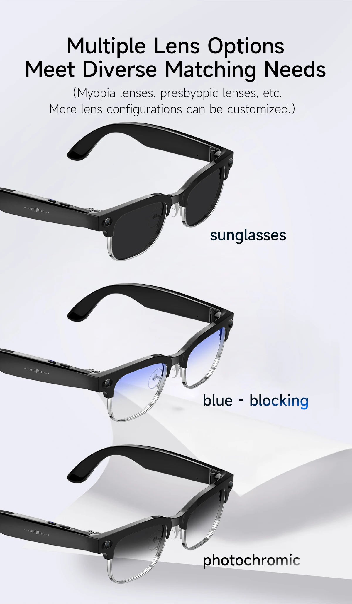 New 800W Smart Glasses 4K HD Camera 4GB Memory BT Call Voice Assistant Translate Touch Control Music Player sunglasses Men Women