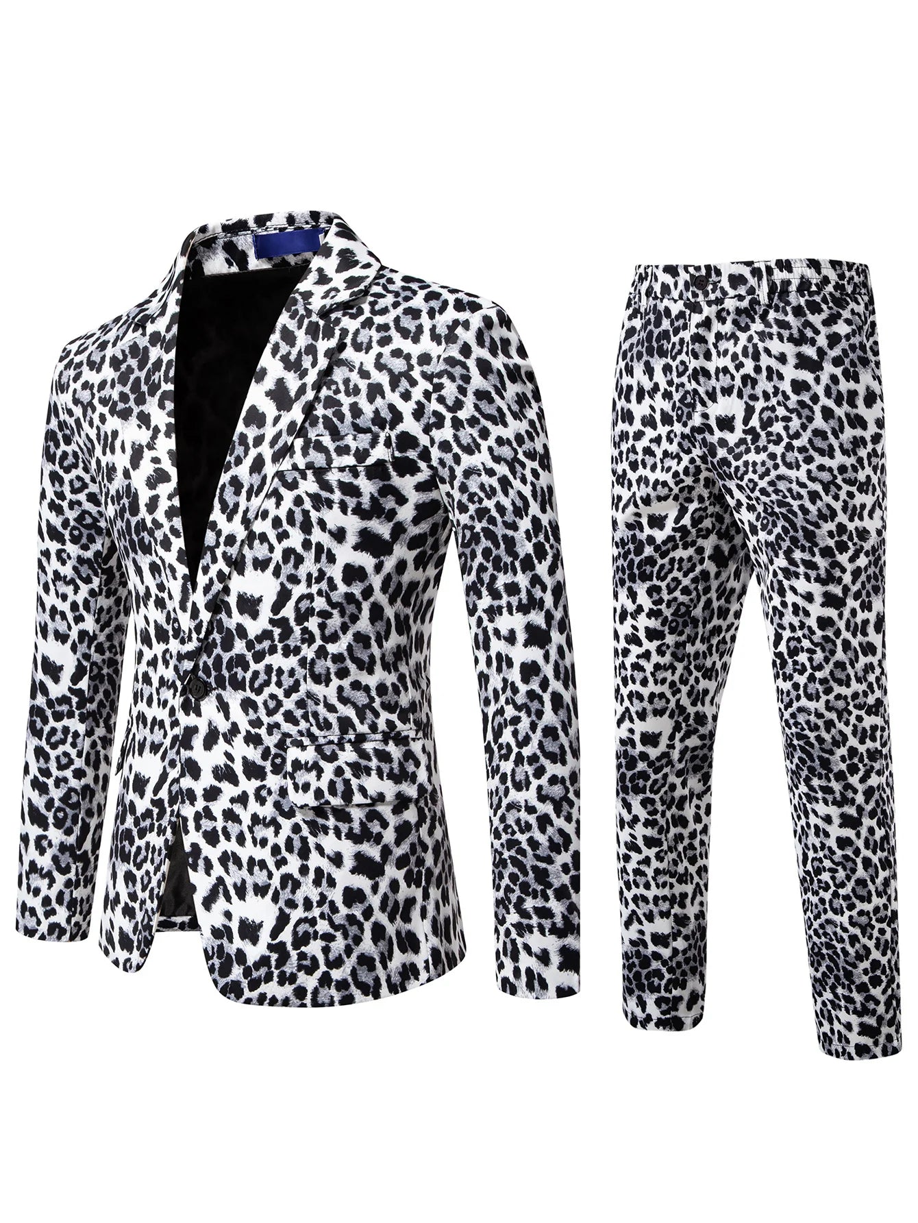 2026 Yellow Digital Print Leopard Print Suits Set for Men,Leopard Print Fashion Casual Slim-Fit Men's Blazer + Pants 2-Piece Set