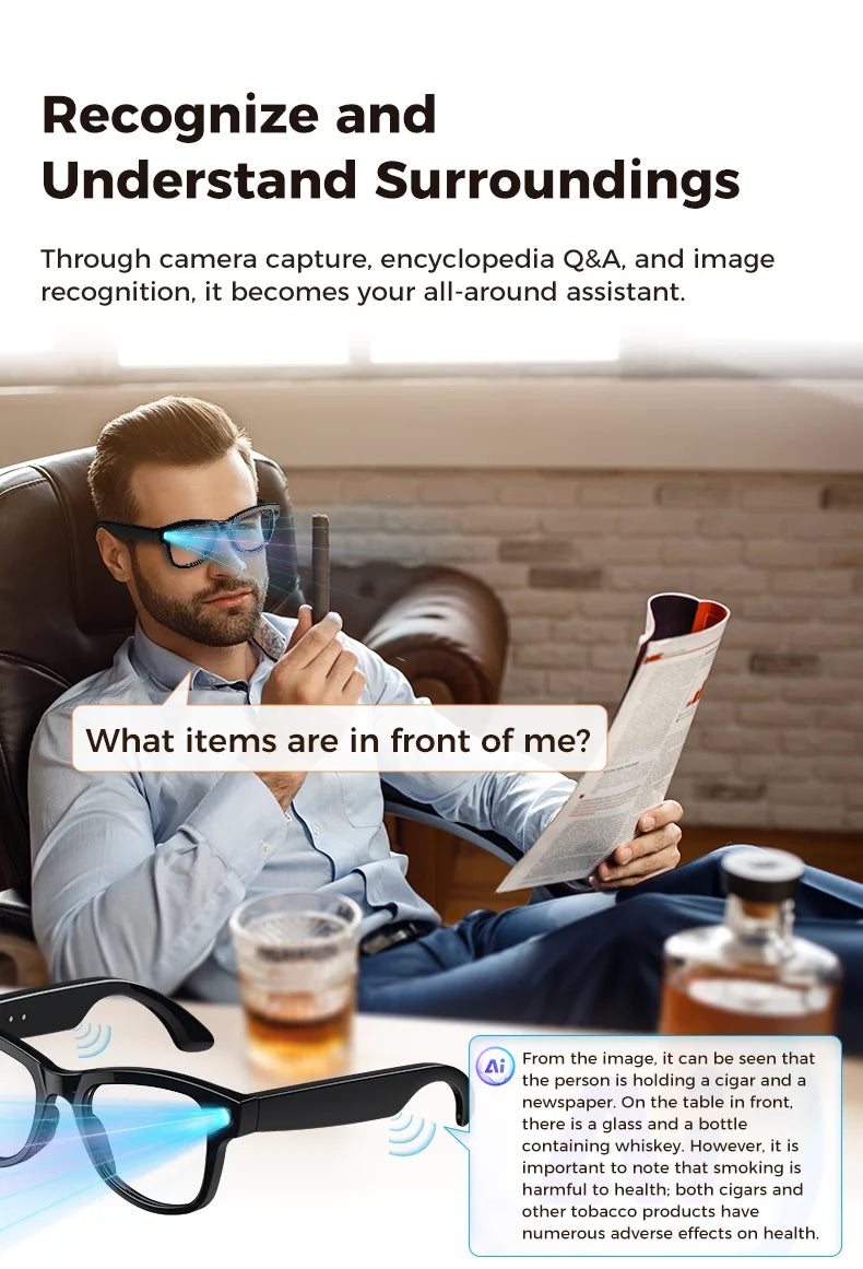 New 800W Camera 3600mAh Power Bank Smart Glasses Men Translator Take Photo WIFI Transmission Music Player AI Chat Glasses Women